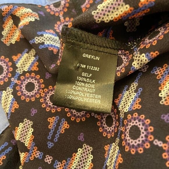 Greylin Blue Tan Silk Geometric Print Dress XS - Picture 4 of 4